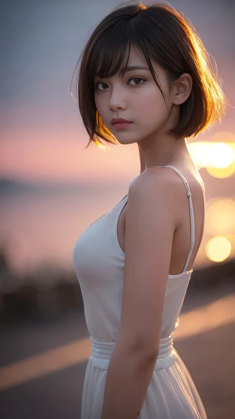 1 girl, short hair, Full Body Shot, Brown eyes, Absurd、melancholy,tears、sorrow、Depressed 、 profile、((High resolution, Super sharp, 8k, masterpiece)), Pure Erotic Face Ace_v1 , ((High resolutionolution)), The finer details, Face line, (Realistic, Realistic:...