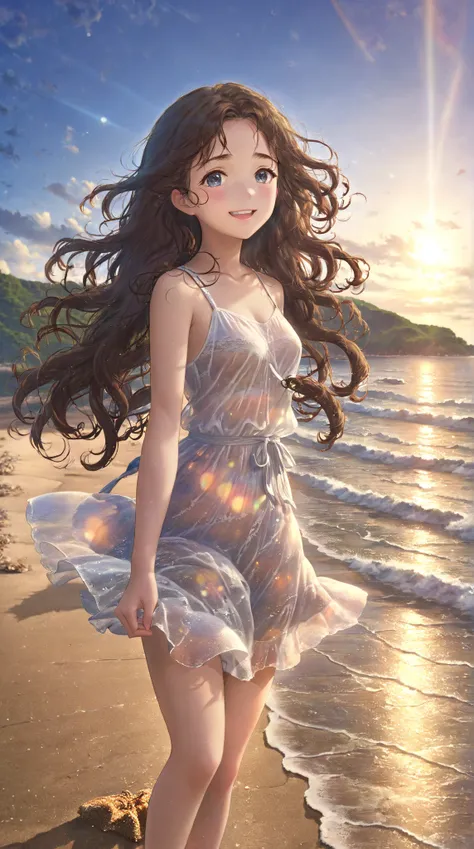 (RAW Photos:1.2), (Realistic:1.4),(masterpiece:1.3),(Highest quality:1.4),超High resolution,High resolution,8k, (Highly detailed illustration), 1 girl, Beautiful face in every detail, Young girl, Long Curly Hair,smile,alone, View the viewer,Clear Background...