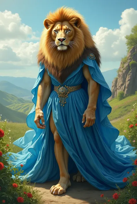 lion  with blue dress