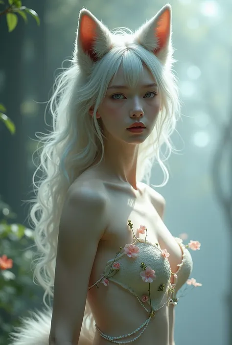 Naked girl with wolf ears and tail 