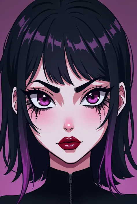 Anime style cartoon of a goth womans face 