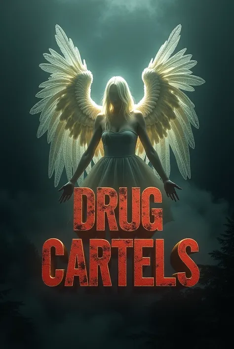 Photo with Counter Cartel lettering on a dark background with glowing angels