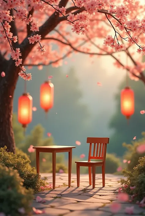  background for new year photo shoot with apricot flowers, 2025, table and chair lantern 