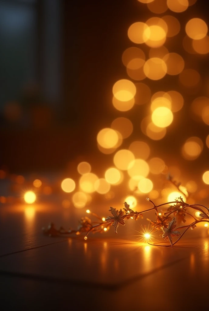 golden bokeh lights softy glowing, creating a magical and cozy holiday atmosphere