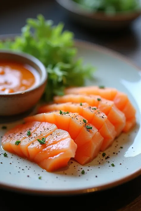 Sliced fish , with seafood dipping sauce,