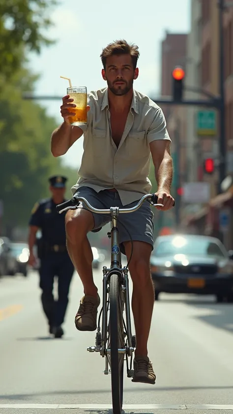  driving a bicycle while holding a highball can that can be parked by a police officer、警察官に停められる