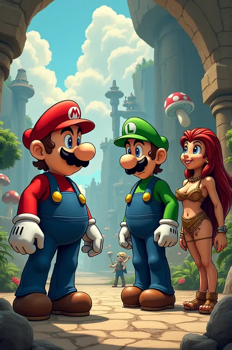 Mario and Luigi meet Martin mystère Diana and java caveman art