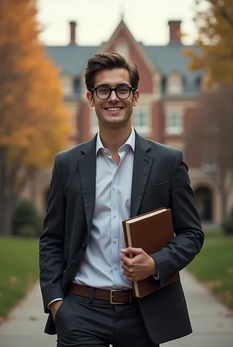 A young college professor with glasses and very handsome American 