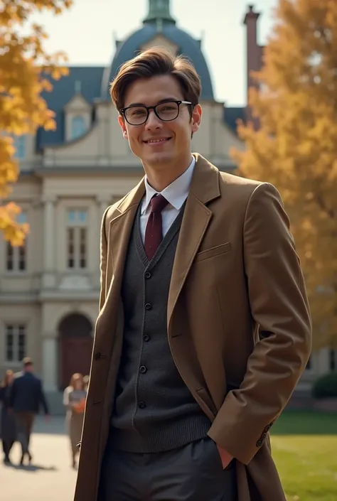 A young college professor with glasses and very handsome American 