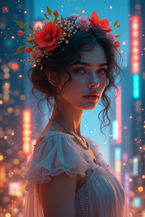  Best Quality ,masterpiece,masterpiece portrait, intricate details ,epic light,fantasy,Night City ,street，((Flower style)), Christmas， Christmas Gift ,Light Particles, Light,Christmas tree, neon lights ,fireworks,Volumetric Lighting,  conceptual art , ArtS...