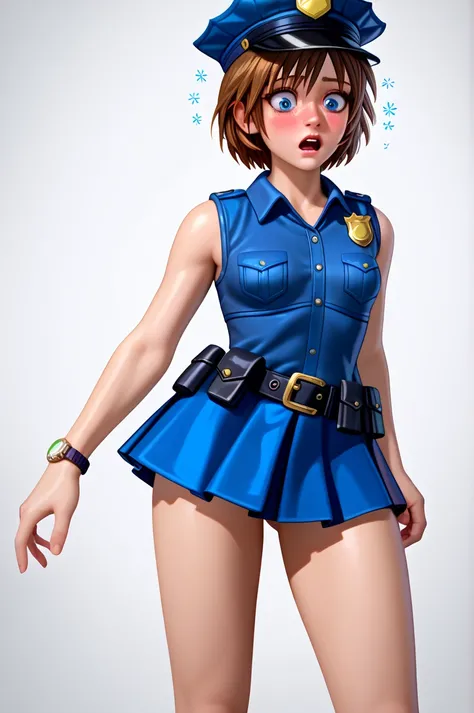  One girl ,  Kairi from Kingdom Hearts,  viewers(Blushed face:1.0),real skin ,small breasts,  shiny hair ,  Super Detailed Black Eyes,( Equipped Police Belt :1.2),( watch ),( shot from the front:1.2),24K,(Standing in a sexy pose:1.2),(Drunk:1.2),(Surprised...