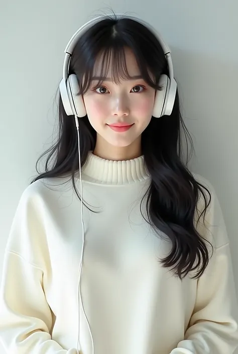  standing
Japanese female of Asian descent, 25 years old
They dont have big eyes like anime characters

I like music and I have big white headphones
The hair extends to the chest and is slightly wavy

Beautiful black hair 、 black eyes、 My eyebrows are thin...