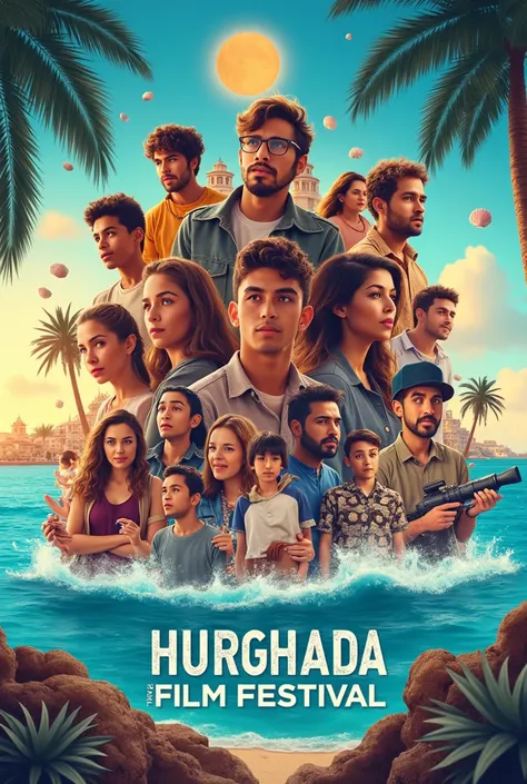 Please make a poster for the Hurghada Youth Film Festival in a coastal city 