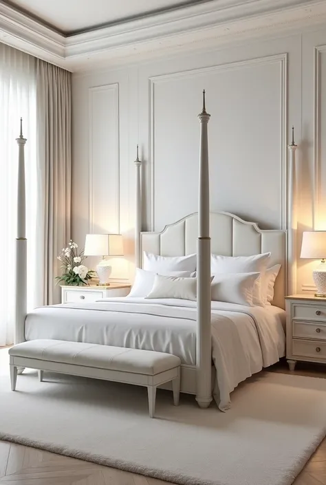 Give me a luxurious white bedroom home decoration