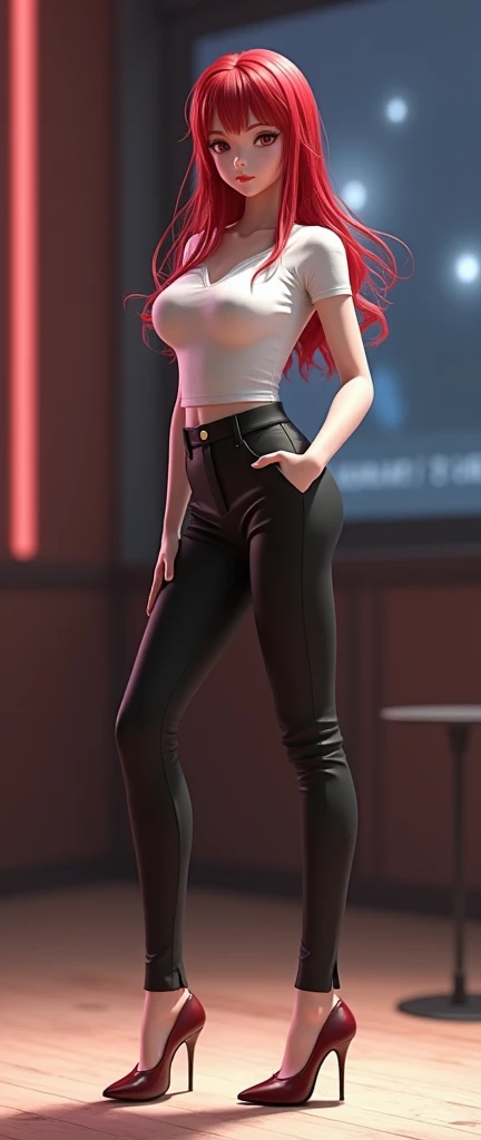 (Shinji (Asuka), Photo realistic style CG, Full body image with the appearance of a girl wearing high heels, containing a full-body close-up of a foot wearing heels , top quality , super detailed ,Shoe shape that presents the best leg line with a pointed h...