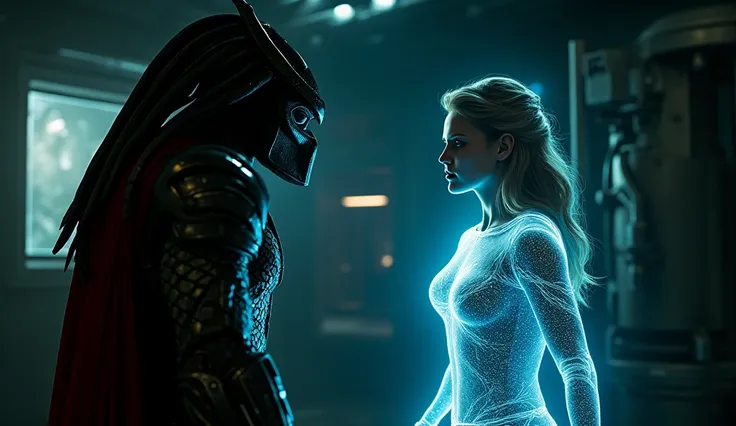 The predator in the movies sees a Supergirl hologram,  in a dark environment  