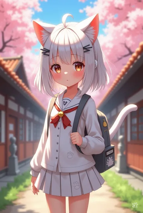 White cat dress school uniform