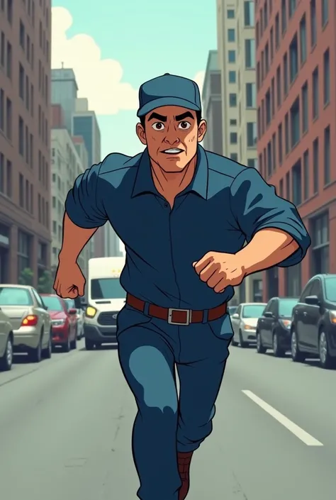 Pretend to be a mailman who runs after a delivery man because he forgot to put the package in the right truck