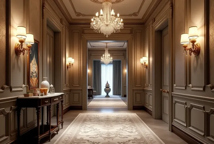 Give me a luxurious home decoration a small hallway