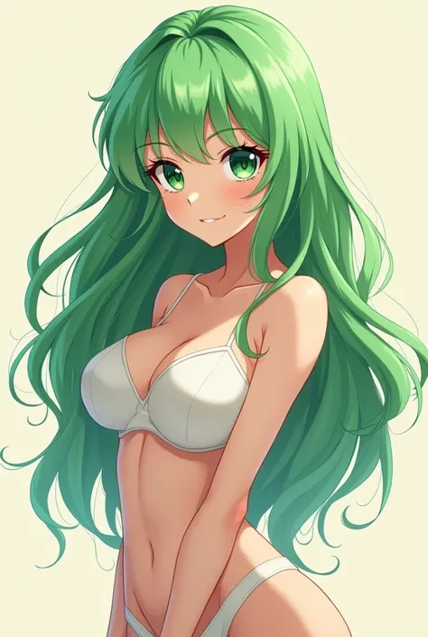 Anime green hair, big boobs beautiful girl.
