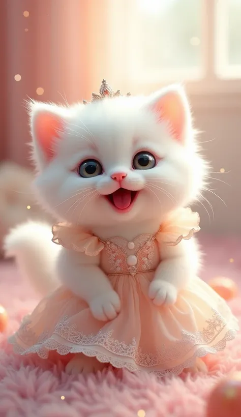 Let it be a little white kitten and make it very happy in a princess dress