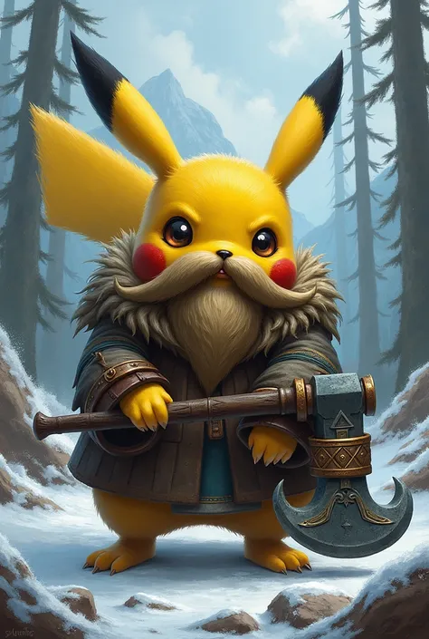 viking pikachu with beard