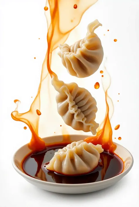 Transparent PNG available
Delicious dumplings splashing in soy sauce, cut out