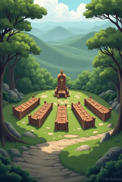 There are 5 cremation beds of wood in burial ground