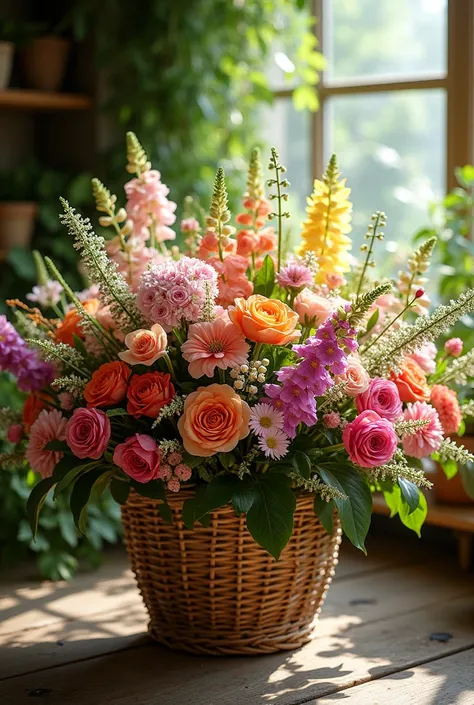  a large basket with fresh flowers for a flower site