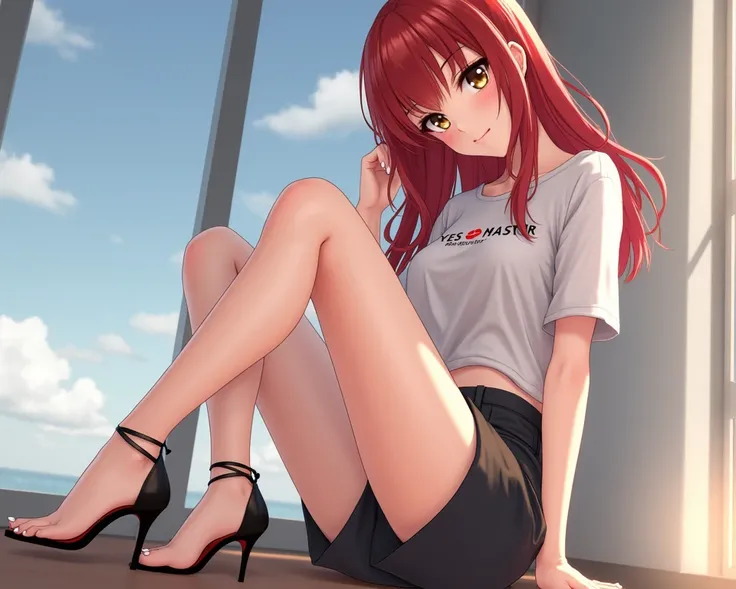 (Shinji (Asuka), Photo realistic style CG, Full body image with the appearance of a girl wearing high heels, containing a full-body close-up of a foot wearing heels , top quality , super detailed ,Shoe shape that presents the best leg line with a pointed h...