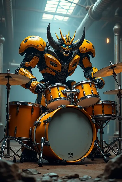 Grimlock Transformers playing drums 