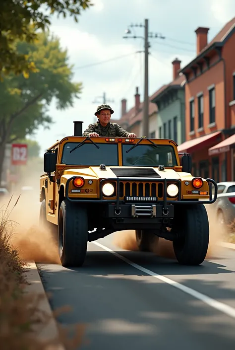 Humvee speeding and jump up movie realistic, coming, town, passed away from wedding scene