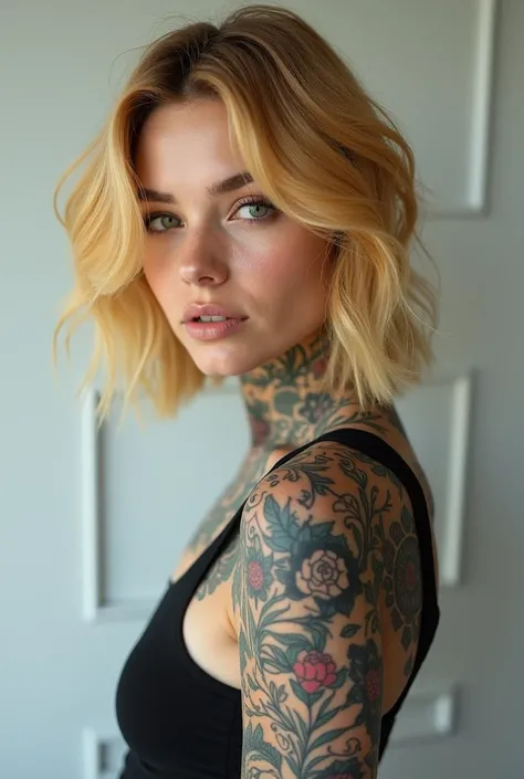 Tattooed blonde woman 