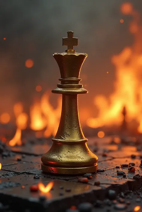 A only king piece of chess in burning chess board