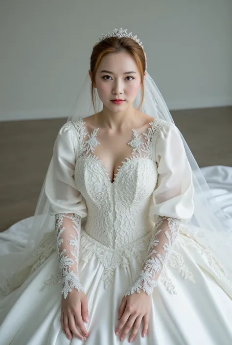 A Korean man had surgery to change his body from male to female, his body is completely female, he has big breasts like a woman, but his face is not changed and still looks like a man, His hair is still manly and short, he is wearing a womens wedding dress...