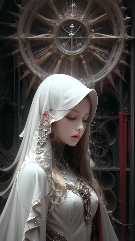 Gothic, light color, pastel color, ultra-high definition illustration, ultra-high definition image, gorgeous costume details, complex costumes, (cathedral: 1.6) (beautiful and vivid background: 1.4) (transparent eye mask: 1.1) (race: 1.3), long hair, high ...