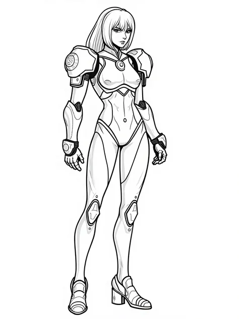 a coloring book page black and white line art of Zero Suit Samus