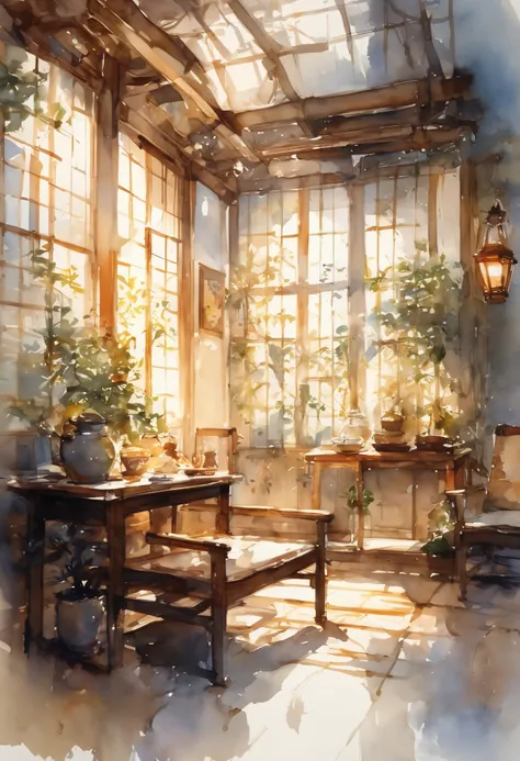 angelic 1girl, fantasy room, sketch, architectural illustration, visual development, interior design architecture, watercolor illustration style, traditional japanese concept art, furniture design sheet, cinematic lighting, cinematic shadow,