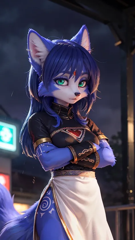 ((krystal)), Star Fox-Krystal, lovable, green eyes, (((  Long blue hair 1  .3))), Decollete, anthro, blurred,  detailed Fluffys fell,  detailed face , (Fluffy),   1 girl, ,woman, Goth, green eyes, Undercut, Ultra-realistic 8k CG  ,   masterpiece, ((  ultra...