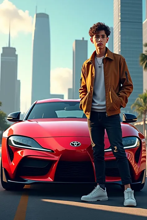 A boy with toyota supra car 4k pic