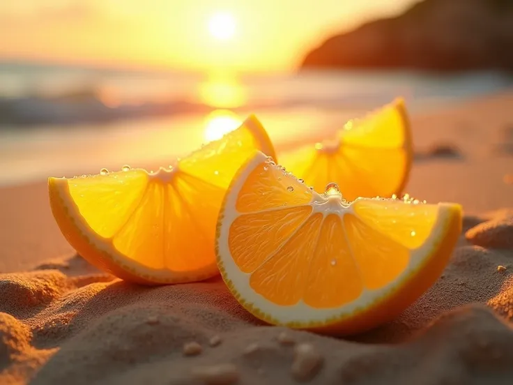 Lemon slices glowing under the beach