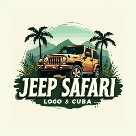 Design a logo for Varadero Jeep Safari, a thrilling and adventurous safari tour company located in Varadero, Cuba. The logo should feature a rugged jeep in motion, symbolizing exploration and adventure. Use a natural color palette inspired by the outdoors,...