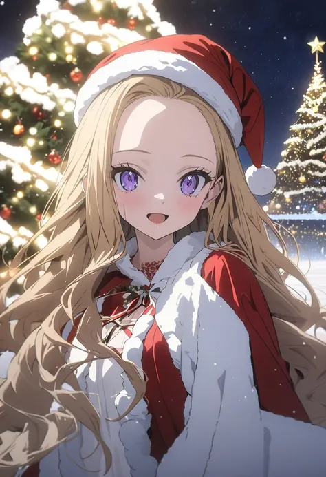 (only 1 ultra-beauty girl), anime style,(masterpiece, slim,  top quality :1.2),  One girl , ((flat chest)),high quality,girl, slender ,,Fair skin, Golden Hair ,,long hair, beautiful skin,Whitening,(( elementary school students)), short,Forehead,((( Santa c...