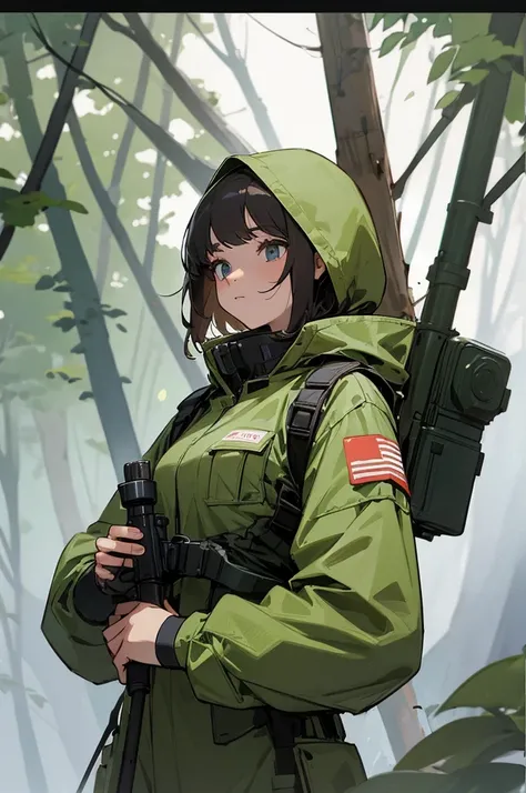 21-years-girl in the forest, military suit