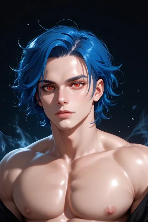 Cassian - male, pale skinned Hair: Wavy  dark blue hair
Toned , bulked body 63" 29 years old 
Eyes: Intense red eyes that add to his gothic appearance.

Build: Goth in appearance, giving him a mysterious and captivating aura.

Feel free to add any details ...