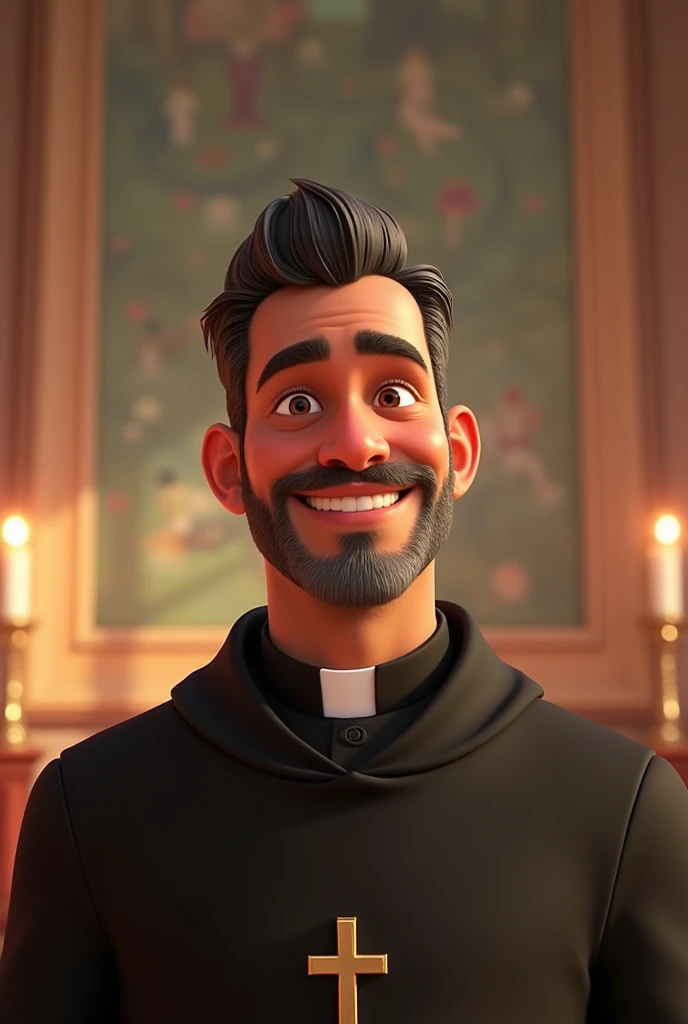 Catholic image of a Moreno priest , high,   short hair,   with a gray beard,  approximately 40 years old (Pixar)