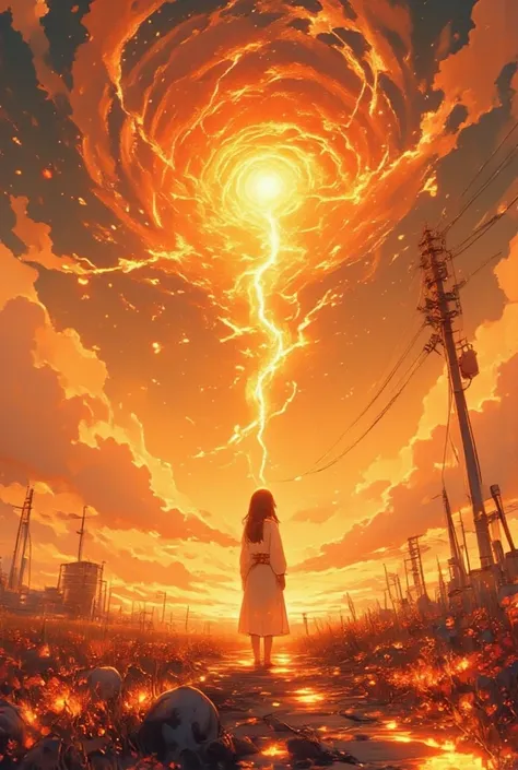 1girl standing at sun surface. looking huge solor tornado.focus on solar tornado. close-up of solar tornado.polar vortex.at ground, there is Solar flare, Solar spicule,solar prominence,Solar plage ,solar corona,coronal loops,dark filament,chromosphere,Sola...