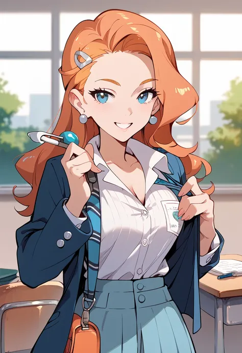 masterpiece, high definition , top quality,8k
(Sonya,orange Hair, blue Eyes )
(Teacher Costume)
smile