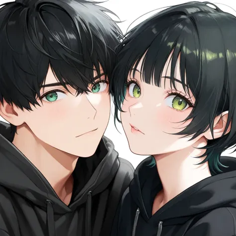 boy, Green eyes, Short hair, Black hair, black hoodie