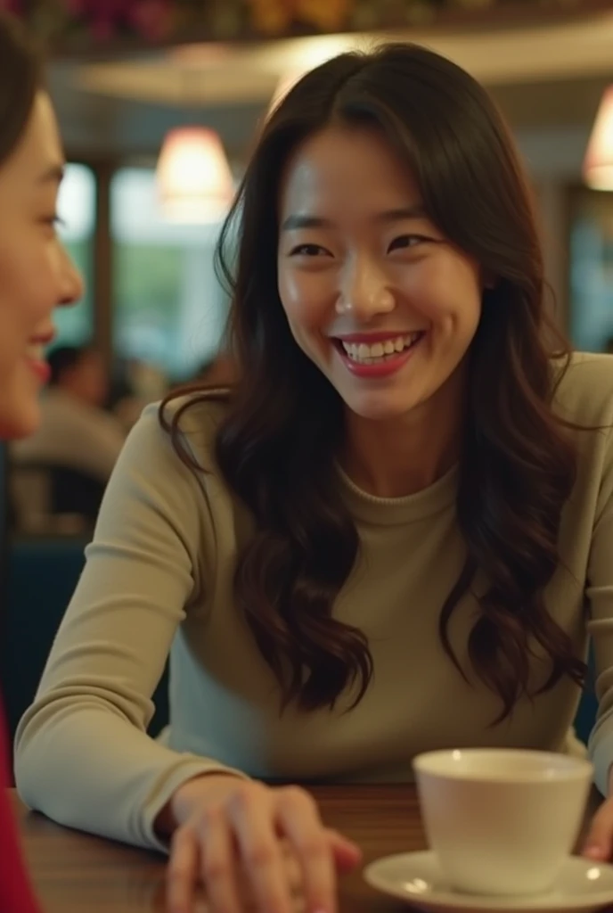  Video
Middle shot of Ji-min and Soo-hyun at the bar ,  laughing while Ji-min accidentally spills some coffee on the table. Soo-hyun watches her amused .
	 • Details :
	 • Ji-min blushes and laughs nervously as she cleans up the mess .
	 • Soo-hyun smiles ...